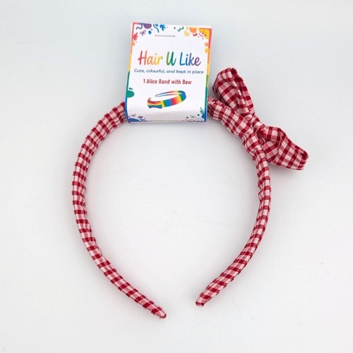 School Uniform Gingham Red Alice Band and Scrunchie Set - Image 4