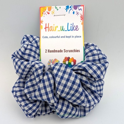 School Uniform Gingham Royal Blue Summer Scrunchie (2 pack)