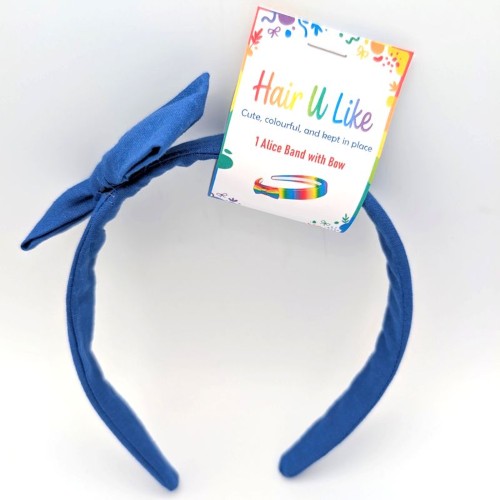 School Uniform Royal Blue Cotton Alice Band with Side Bow