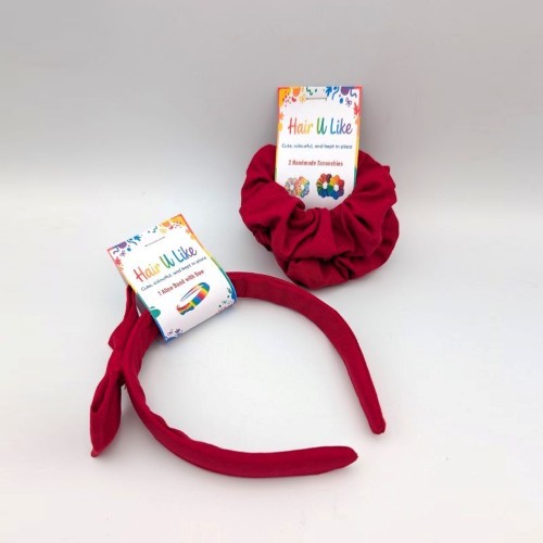 School Uniform Winter Red Alice Band and Scrunchie Set