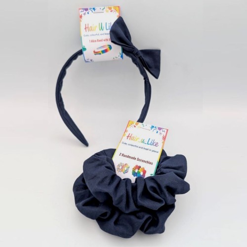 School Uniform Navy Blue Alice Band and Scrunchie Set